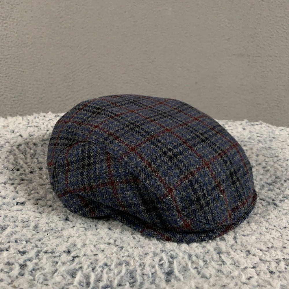 Wigens Ivy Slim Cap Flat Hat Mens 57 Blue Red Plaid Wool Blend Swedish Heritage